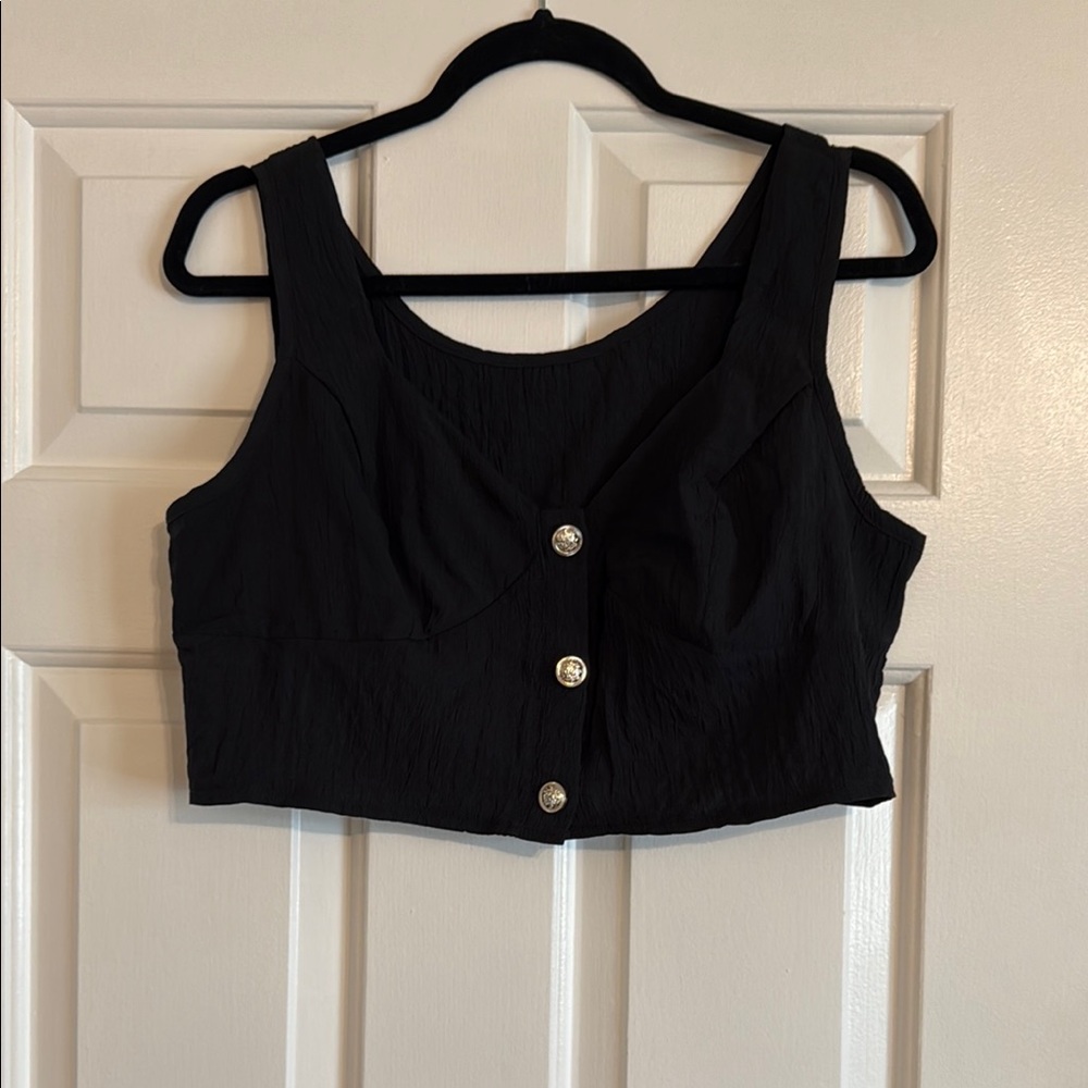 Black Button-Front Women's Crop Top